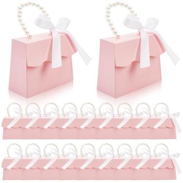 Imagem de ZOOFOX Pacote com 20 caixas de guloseimas rosa para meninas, lembrancinhas de festa pequenas de dia dos namorados com alça e fita de pérolas, caixas de presente para festa rosa de princesa, chá de