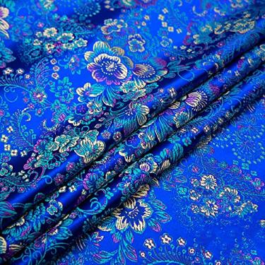 Imagem de ZHJLF Tecido Jacquard Brocado Floral 75 × 100 cm Tecido de Cetim de Seda Sintética Estilo Chinês para Costura DIY Artesanato Estofado Decoração Toalha de Mesa Vestido Cortina Colete (Cor: 9 Azul Royal