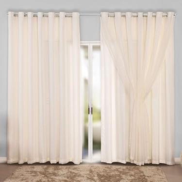 Imagem de Cortina Microfibra Decoração Sala Ou Quarto Cortina Com Ilhós Cromado(Palha,4 Metros)