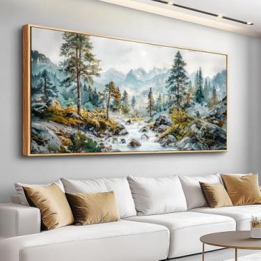 Imagem de ERQINHUA Decoração de parede grande para quarto arte de parede em tela para sala de estar decorações de escritório pinturas de árvores florestais vista rivulet paisagem imagens de parede arte pronto