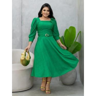 Imagem de Vestido Rodado Moda Evangélica Manga 3/4 com Cinto para Festa de Casam