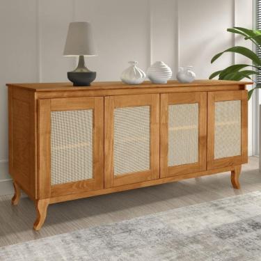 Imagem de Buffet Aparador Madeira e Tela de Rathan Sintética 4 Portas Deltran Atraente Móveis Imbuia