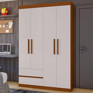 Imagem de Guarda-roupa Solteiro Zeus 4 Portas 2 Gavetas Frassino/off White - Móveis Lopas