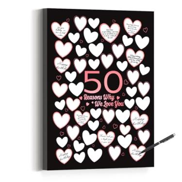Imagem de 50 Reason Why We Love You, decoração de parede de aniversário de 50 anos, presentes de aniversário para mulheres, decoração de 50 anos ou lembrancinhas de festa de aniversário - 28 x 38 cm (rosa preto