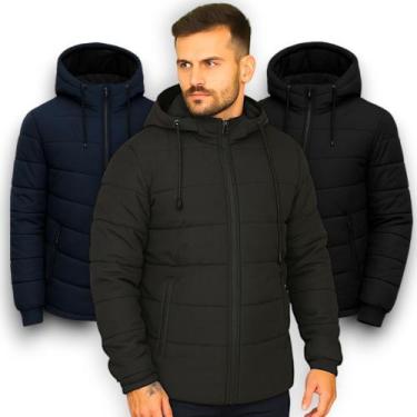 Imagem de Casaco Jaqueta bobojaco de Frio Peluciada masculino moda com capuz cor