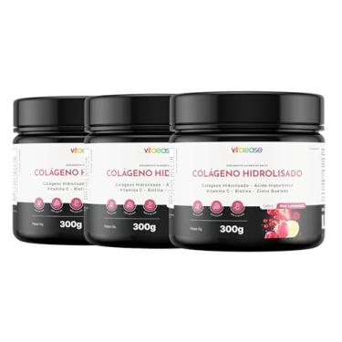 Imagem de Kit 3 Colágeno Hidrolisado com Ácido Hialurônico, Vitamina C e Biotina | Para Pele, Cabelos, Unhas e Articulações – Vitaease (300g, Sortido)