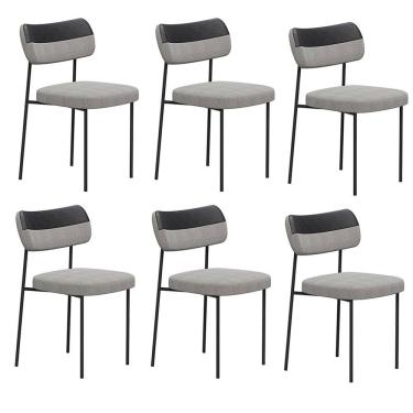 Imagem de Kit 6 Cadeiras Mona Para Sala Jantar Gourmet em Aço Courissimo Whisky e Linho Cinza Preto EdeCasaMoveis