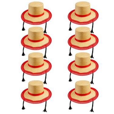 Imagem de Kit 8 Chapéus Trança Palha Mocinha Festa Junina Vermelho - Evolution, 