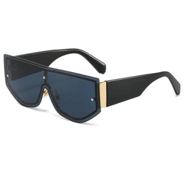 Imagem de Óculos de sol grandes sem aro, femininos e masculinos, sem armação, proteção UV400 (dourado e preto)