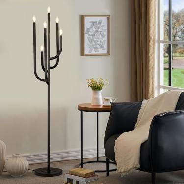 Imagem de Wellmet Luminária De Chão Preta Para Sala De Estar, Luminárias De Chão Modernas Para Quarto, Luminária De Chão De Metal Exclusiva De 63,3 Polegadas De Altura Para Decoração De Canto