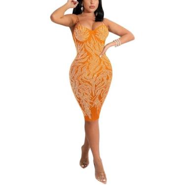 Imagem de Macacão De Vestido Rhiestoe Da Wome, Vestido De Festa Sexy Vestido De Boate Bodysuit, B-orange, L