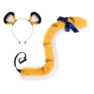 Imagem de UGPLM Kit de acessórios para cosplay com faixa de cabeça e cauda, ​​macio para performance em palco, pelúcia fofa
