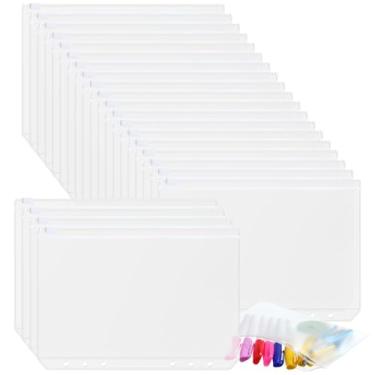 Imagem de Zonon 30 peças, fichário de 3/6 anéis, bolsos para fichário, 3/6 furos, pastas transparentes com zíper, à prova d'água, sacos de folhas soltas de PVC, sacos de enchimento (zíperes transparentes, A5)