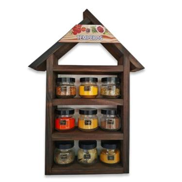 Imagem de Porta Tempero de Parede Casinha 9 Potes de Vidro e Etiquetas