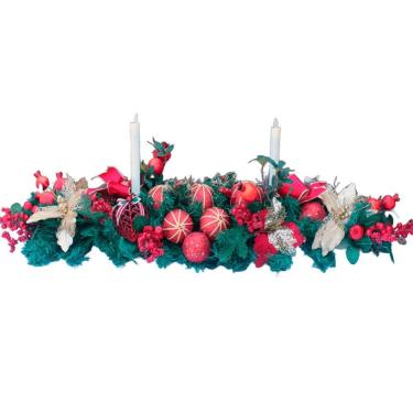 Imagem de Decoração Arranjo De Mesa Natalino Velas Castiçal Bola 120cm