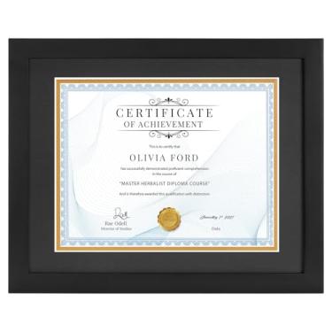 Imagem de TWING Molduras de certificado 28 x 35 cm, preta, serve para diploma 21 x 28 cm com tapete ou 28 x 35 cm sem tapete, moldura de prêmio de grau de documento com vidro para mesa ou parede