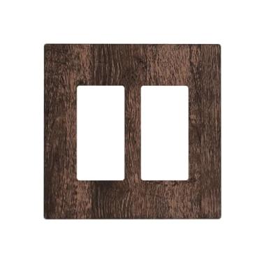 Imagem de Capas de tomada placa de madeira marrom rústica placa de madeira retrô 2 gangues interruptor duplo interruptor de luz placa decorativa placa de parede GFCI capa de interruptor elétrico capas para casa