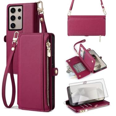 Imagem de Asuwish Capa de telefone para Samsung Galaxy S24 Ultra 5G Capa carteira com protetor de tela de vidro temperado e alça de pulso slot para cartão Flip Cell Accessories S24Ultra 24S S 24 24Ultra