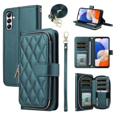Imagem de Furiet Argyle Capa carteira para Samsung Galaxy A56 5G com alça de pulso e alça de ombro, compartimento para cartão com zíper, bolsa de couro PU de luxo, capa quadriculada para celular A 56 56A LTE