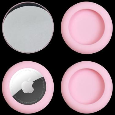 Imagem de echinff Capa de silicone com adesivo, pacote com 4 capas protetoras para Apple Air Tags, suporte adesivo para colar na TV, fones de ouvido remoto, bagagem, laptop, câmera