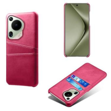 Imagem de Capas Compatível com Huawei Pura 70 ultra,Caso de couro PU-Tampa de telefone a prova de choque com 2 slots de cartão,Proteção anti-impressão digital e anti-gota-Rose Red
