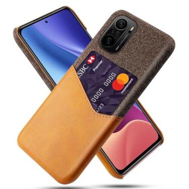 Imagem de Capa para Xiaomi Redmi K40,Tela e tampa de couro PU,Antideslizante,360°cobertura completa à prova de choque com 1 slot de cartão atrás,Prevenção de queda-Brown