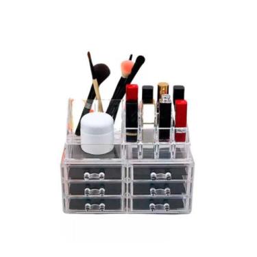 Imagem de Porta Organizador Caixa Acrílico De Maquiagem Joias Cosméticos Com Div
