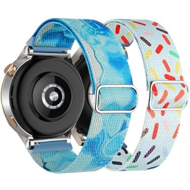 Imagem de DEALELE [Pacote com 2 pulseiras compatíveis com Huawei Watch GT5 Pro de 42 mm/GT5/GT4 41 mm/Garmin Venu 3S/Forerunner 265S/Fossil Gen 6, pulseira de nylon elástica colorida de 18 mm, oceano azul +