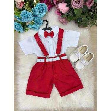 Imagem de Conjunto infantil Miss Cherry Meninos Social Shorts Ravi Vermelho, 03