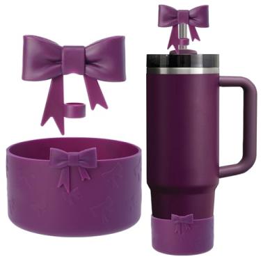 Imagem de Oddyami Conjunto de acessórios de copo para Stanley, incluindo 1 peça de tampas de palha com laço fofo de 10 mm, 1 capa de bota de silicone para Stanley Quencher H2.0 Tumbler com alça 30 e 1,134 g