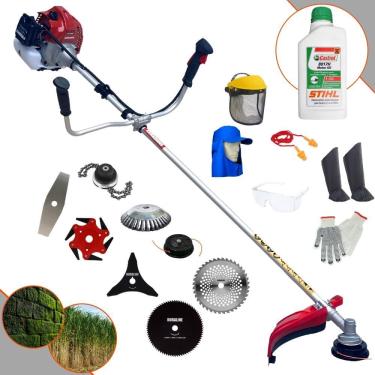 Imagem de Roçadeira Kawashima BCJ431L À Gasolina 1,7HP 43cc Ideal Para Todos os Tipos de Trabalho Com Carretel + Kit de 7 Opções de Cortes + EPI + ÓLEO STIHL 2T