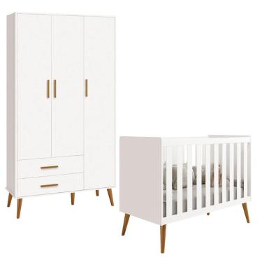 Imagem de Berço Americano 2 em 1 Reller Isis Retrô e Roupeiro 3 Portas