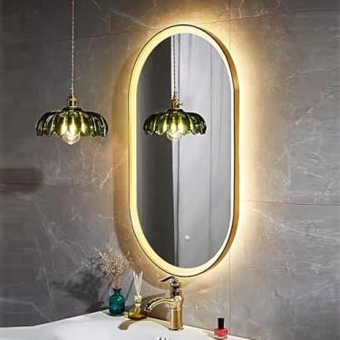 Imagem de Espelho De Vaidade Led Oval De Banheiro Com Moldura Dourada Com Luzes Espelho De Vaidade Iluminado Oval Para Parede Espelho De Banheiro Led Oval Dourado 3 Cores Reguláveis Oval Smart, 50x90cm