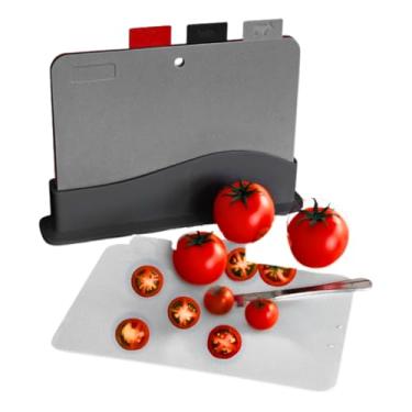 Imagem de Tábua de Carne e Cozinha com Suporte, Antiderrapante e Ícones de Alimentos – Tabua de Corte, Tabua de Carne, Tabua de Cozinha Conjunto com 4 Tábuas de Corte 30x15cm