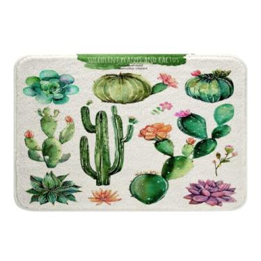 Imagem de Tapetes de banheiro de cacto para meninas meninos crianças boho tapetes de banho suculentas para banheira exótico botânico ativo tapetes de banho para banheiro plantas verdes acessórios de banheiro 16" x 24"