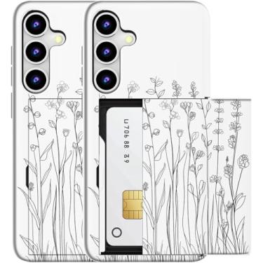 Imagem de MUQR Capa compatível com Samsung Galaxy S23+ Plus com porta-cartão fofo - Capa tipo carteira robusta com design Kawaii, proteção contra quedas de grau militar (flor branca e simples)