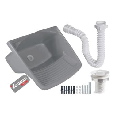 Imagem de Tanque Plástico Lavar Roupas C/Sifão E Valvula Lavanderia 24l Veronna Cor Cinza Claro