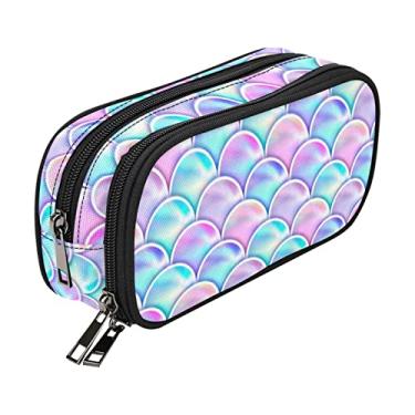 Imagem de ANANGTEE Estojo de lona bonito de cauda de sereia para meninas adolescentes, bolsa pequena de maquiagem para mulheres, acessório escolar de papelaria com zíper, bolsa grande, organizador de escritório, artigos de higiene pessoal de viagem macios para levantar