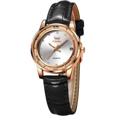 Imagem de Relógio feminino OPK com pulseira de couro vermelho com mostrador diamantado à prova d`água