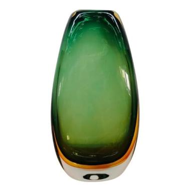 Imagem de Vaso Decorativo Murano Verde com Base Dourada 32cm Luxo Sala Estar