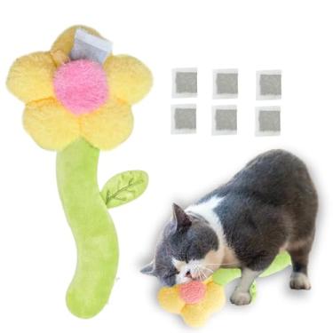 Imagem de CECE PAW Brinquedo Interativo Recarregável Para Gatos Com Erva De Gato E Som Amassado, Chutador Flores Domésticos, Inclui 6 Sachês, Mastigador, Quebra-Cabeça Comida Enriquecimento Gatinhos