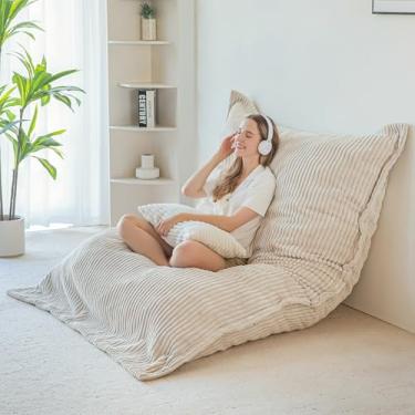 Imagem de MAXYOYO Cadeira de pufe com travesseiro, cama 3 em 1 conversível pufe com capa lavável, espreguiçadeira de chão acolchoada para sala de estar, branca, 189 x 134 cm