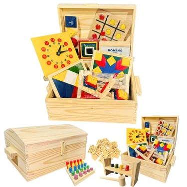 Imagem de Baú Pedagógico com 10 Jogos Educativos Brinquedos de Madeira Kit Brinquedos Educativos Completo Escola Lazer Creche - Original Toy Trade