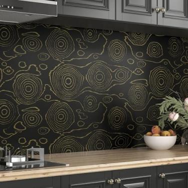 Imagem de Wallderful Anel de crescimento papel de contato de grão de madeira preta papel de parede de madeira descascar e colar bancadas papel de embrulho vintage adesivo de cozinha autoadesivo à prova d'água