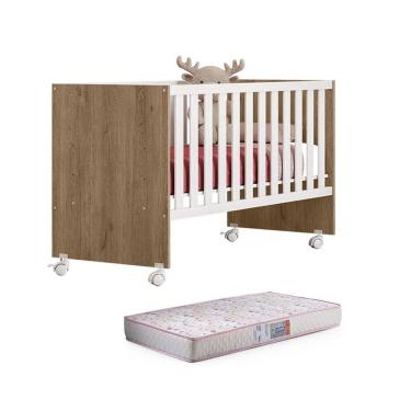 Imagem de Berço Nacional Doce Sonho 3540 Carvalho Rústico TOQ Branco com Colchão Gazin - Qmovi