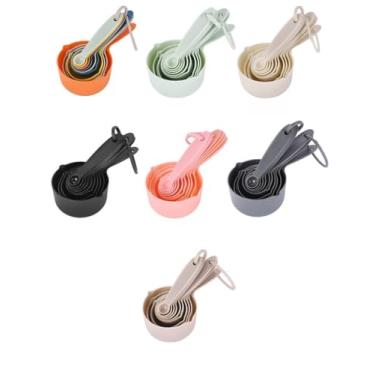 Imagem de Conjunto colorido de copos e colheres medidores de cozimento - 10 peças de utensílios de cozinha com escalas métricas/imperiais para seco/líquido (cinza, conjunto de 5 peças de colheres medidas)