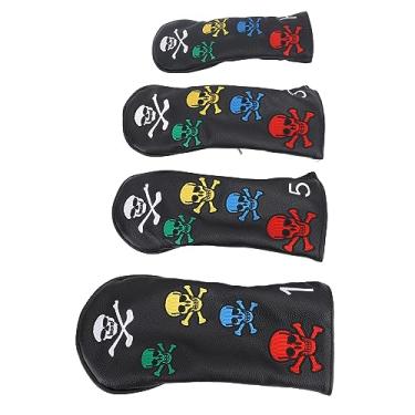 Imagem de aqxreight 4pcs Caveiras Capas de Cabeça Colorida Tampa Colorida de Taco de Esqueletos para Os Ferros de Bosques Amarelo Acastanhado é um Tecido de Interior de Fornecimento Feito Pode Macio e Fácil e