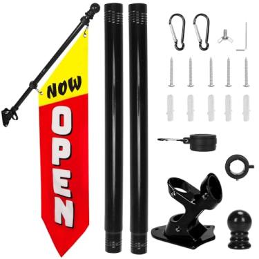 Imagem de Kit Now Open Flag with Pole – Faixa de lona dupla face resistente de 106 x 30 cm para loja de negócios ao ar livre – Placa de grande abertura com suporte de metal para publicidade e decoração de