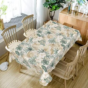 Imagem de SIEDYCV Toalha de mesa de folhas de palmeira dourada verde tropical, 132 x 187 cm, primavera, verão, floral, planta, tecido, toalha de mesa, à prova d'água, para cozinha, jantar, aniversário
