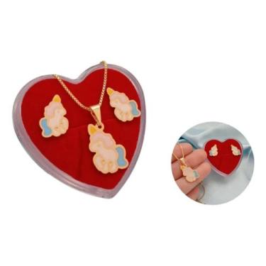 Imagem de Kit Brinco E Colar Unicórnio Infantil Banho De Ouro 18k - Jóias Dani S